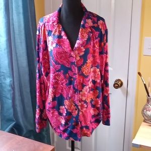 Isaac Mizrahi Live! Women's XL super soft bright floral blouse NWOT